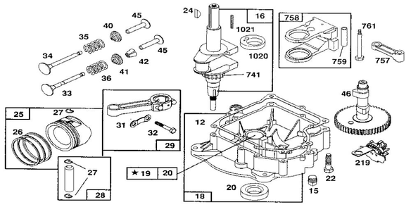 Crankshaft Diagram and Parts List for 259700-259799 0102, 0104, 0117 Briggs and Stratton Engine